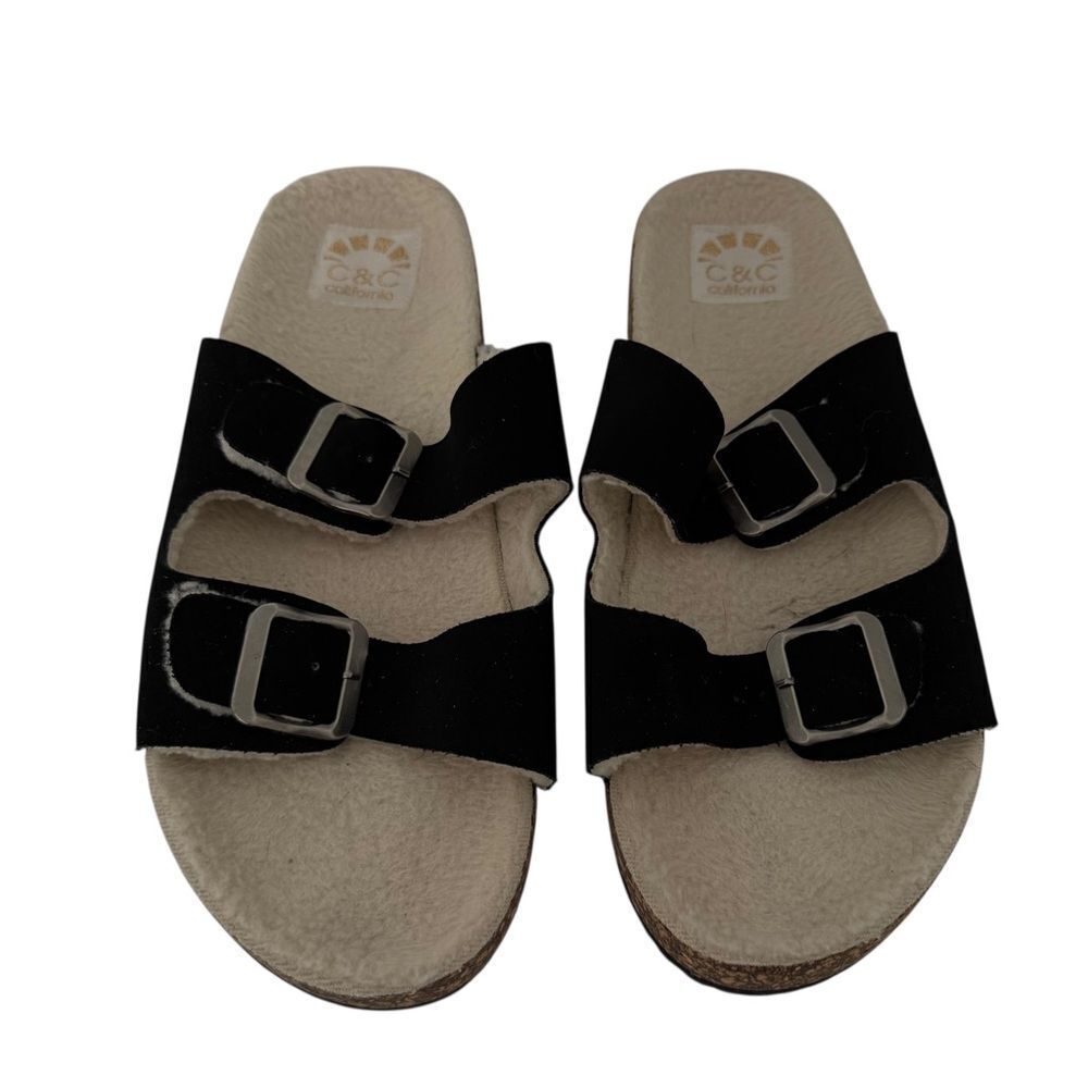 C&C California Black Sherpa Lined Adjustable Strap Sandal
